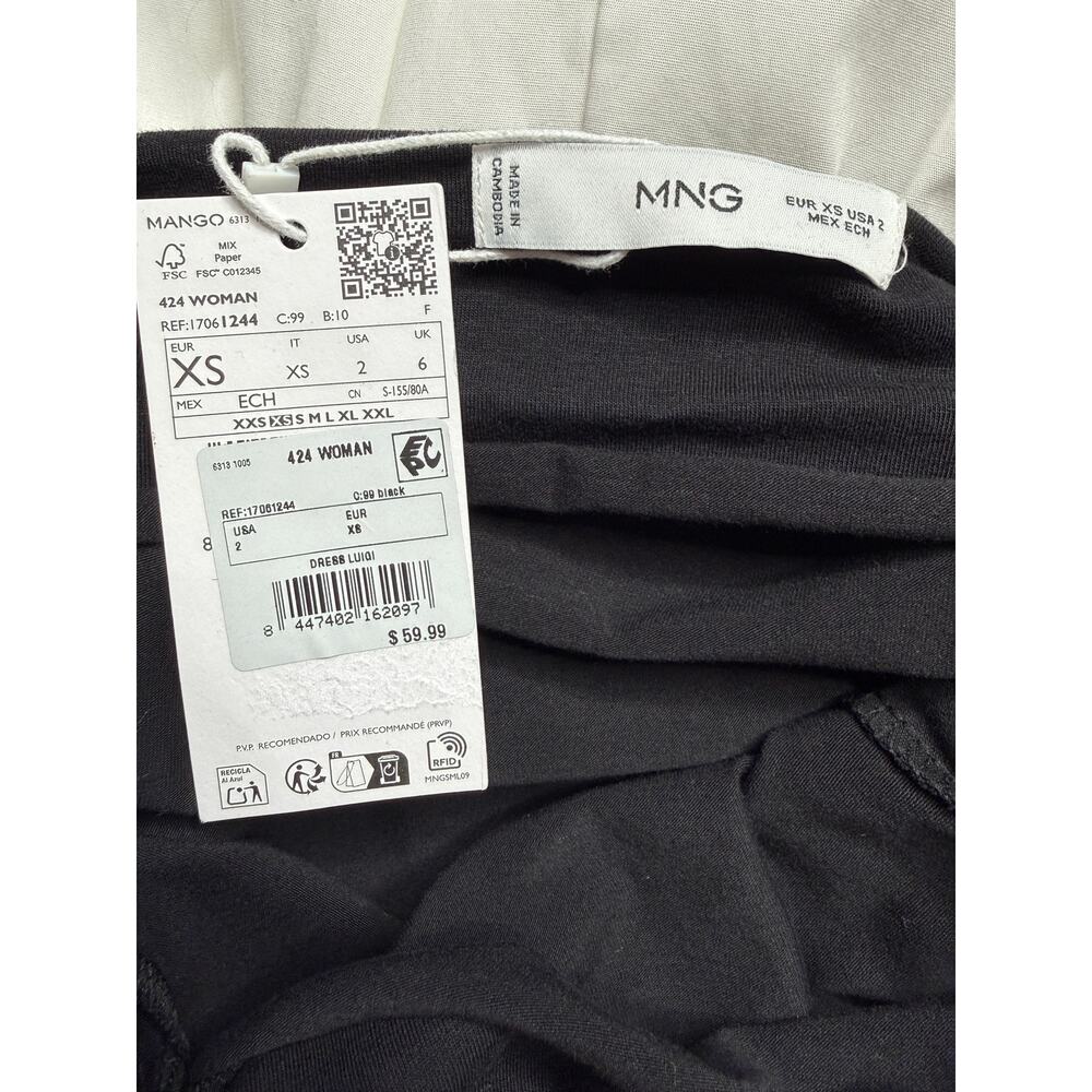 Mango MNG Strapless Bubble Hem Dress XS | Black & White Cotton Midi - Picture 4 of 5